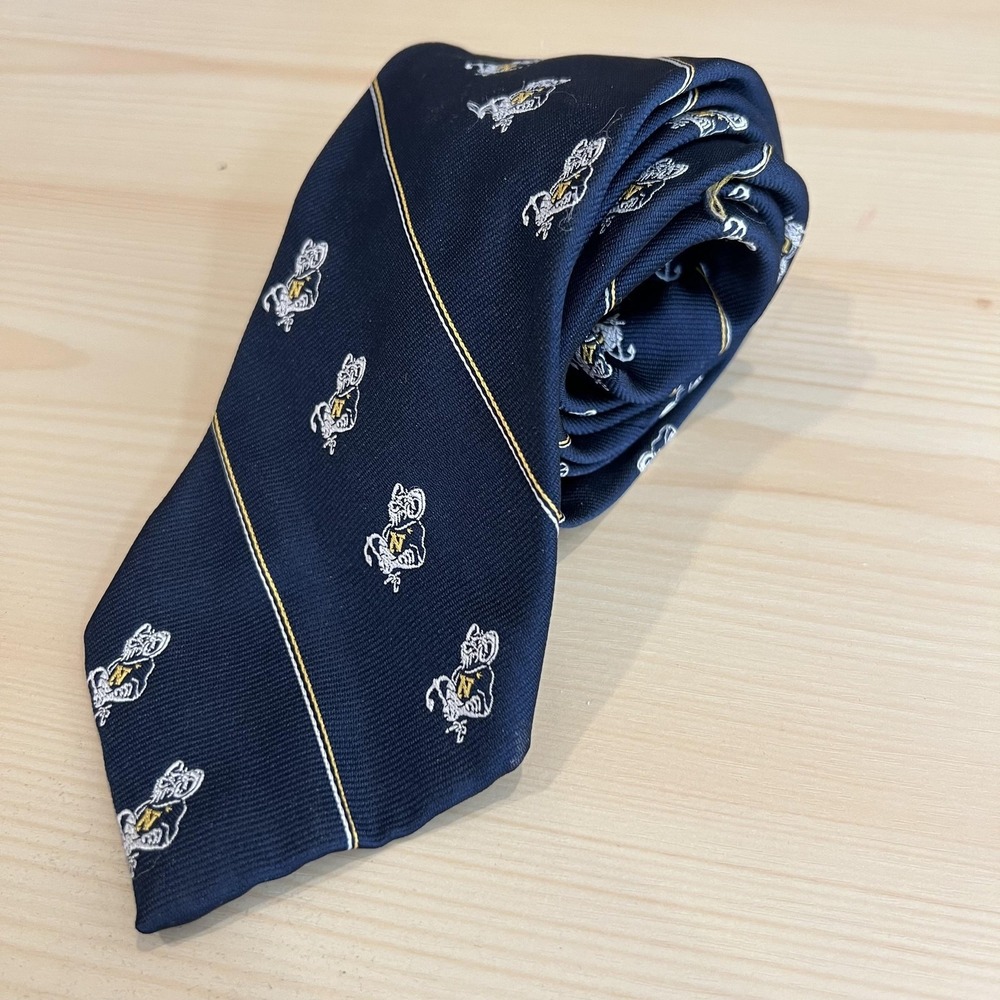 Embroidered Navy Midshipmen Goat Mascot Necktie Mens Blue Striped Woven USA